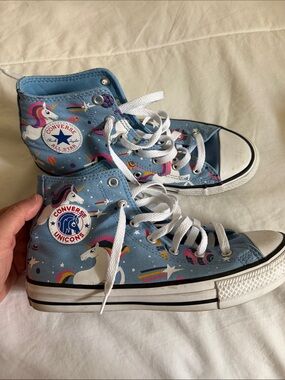 Converse High Top Sneakers - Light Blue Unicorn Print
